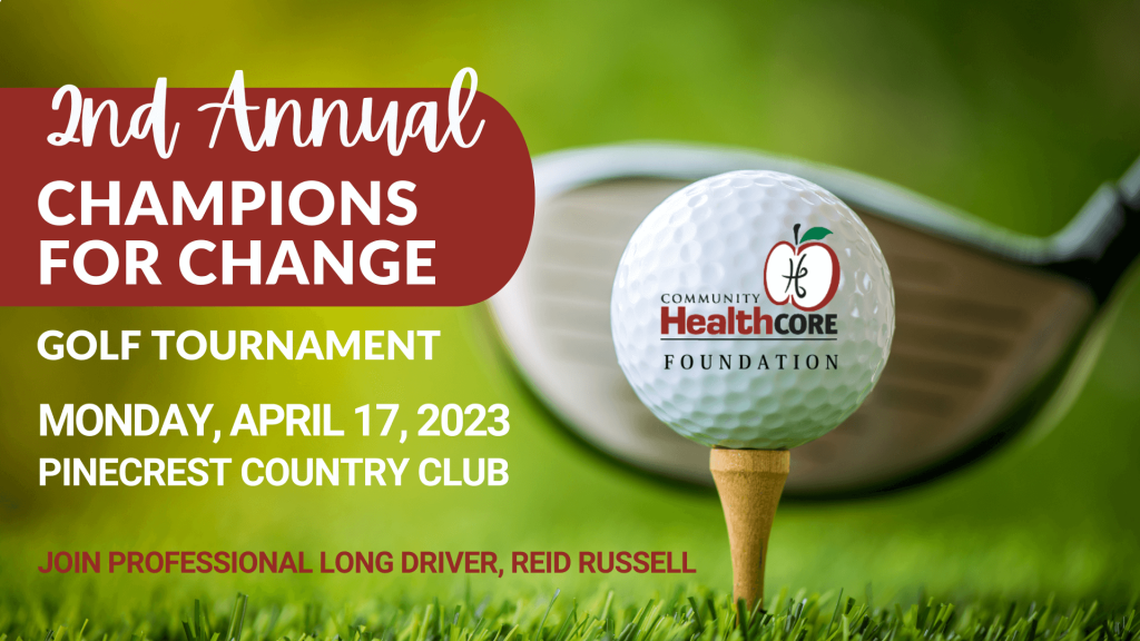 Champions For Change Flyer With Picture Of Golf Ball On Tee